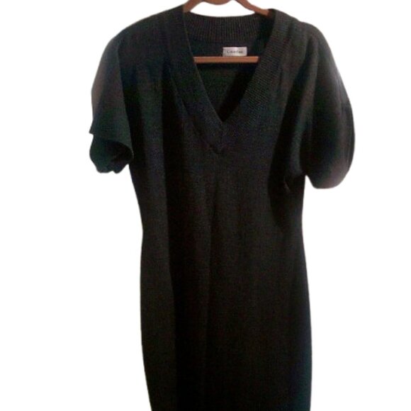 Calvin Klein Gray Merino Wool Blend Short Sleeve Sweater Dress Size M - Picture 4 of 7